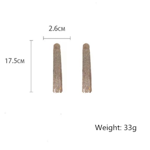 LONG TASSEL SILVER DIAMOND DANGLE EARRINGS - Picture 6 of 6